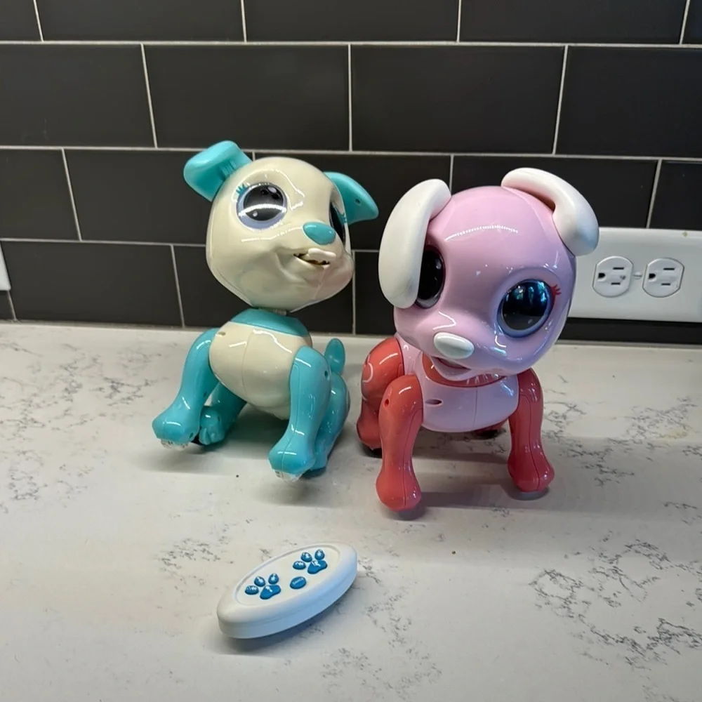 Interactive Pink and Blue Learning Toy Dogs